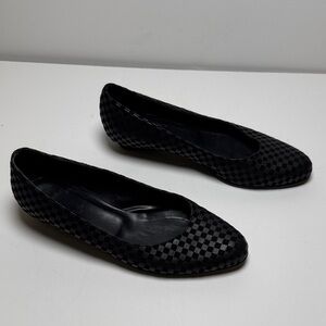 VARDA Women's Black Suede and Leather Checked Flats Chucky Kitten Heel Size 37.5
